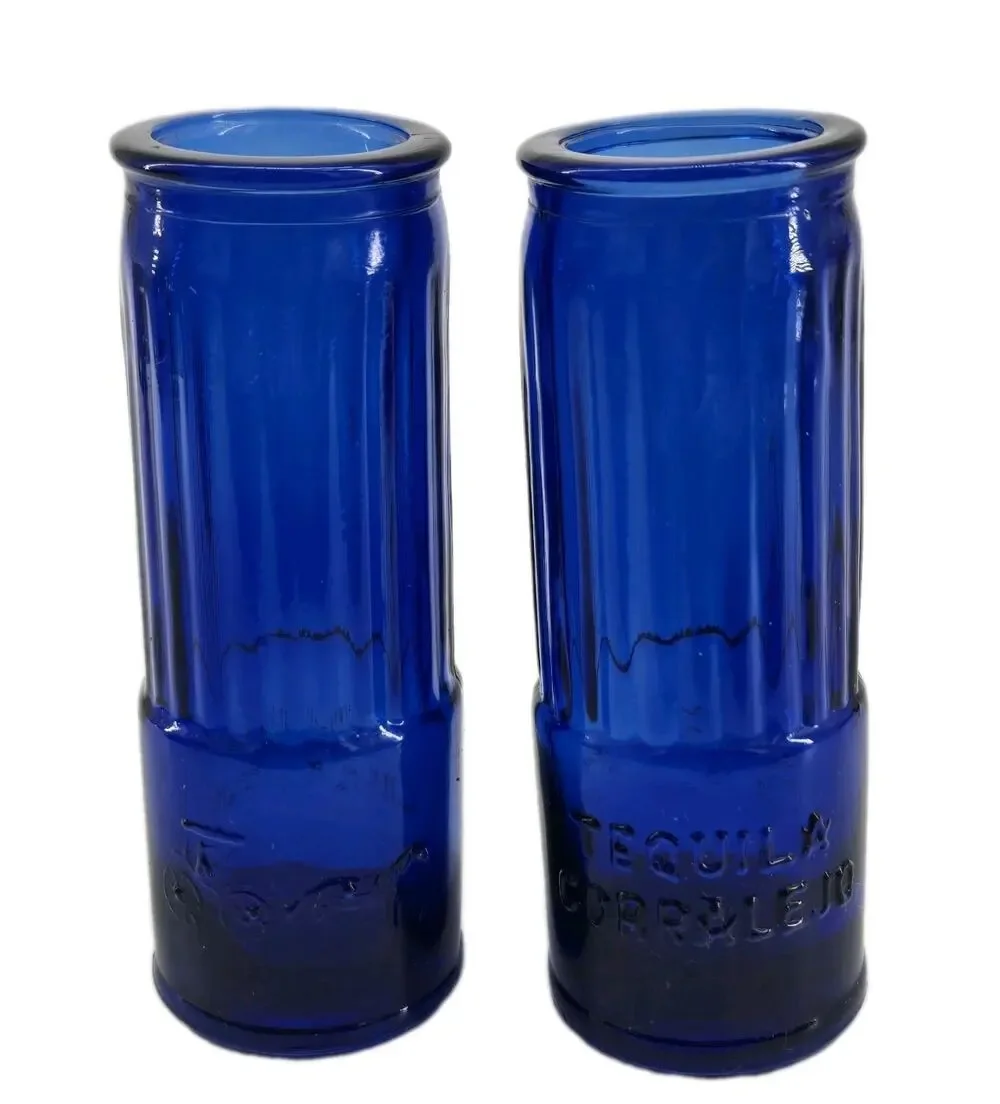 2 Vintage 1990s Corralejo Tequila Cobalt Blue Shotgun Shells Shot Glasses